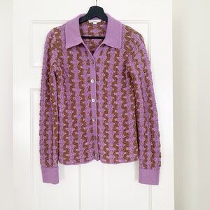 Vince Geometric Button Up Collar Sweater Cardigan